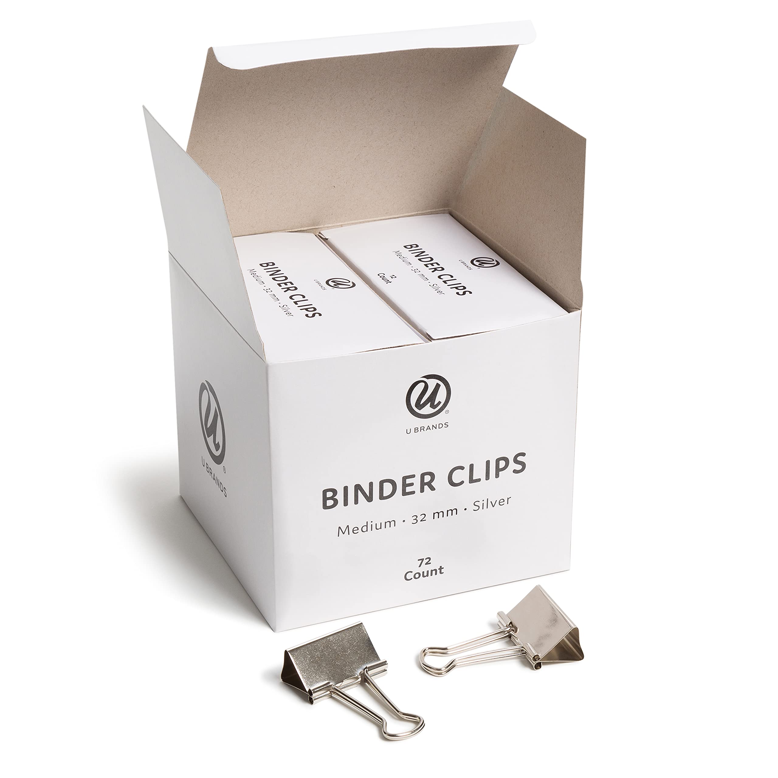 U Brands Binder Clips, Metallic Silver, Office Organization Supplies, 32mm, 72 Count