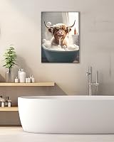 UPWOIGH Highland Cow Wall Art 12x16in Waterproof Wood Framed Canvas Bath Decor view 5