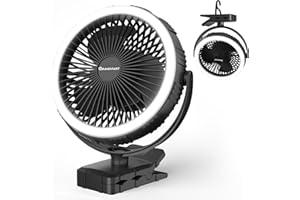 GRANDFAST Camping Rechargeable Fan, Battery Operated with Timer, Powerful Airflow Portable Fan, Strong Clip with Light & Hook for Tent Outdoor Travel BBQ Hurricane Power Outage