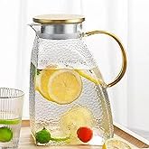 PHOJEWI Glass Pitcher with Lid, 1.8 Liter 60 oz Borosilicate Glass Water Pitcher for Fridge Carafe with handle Water Jug for Hot or Cold Beverage Iced Tea Pitchers Juice Cold Brew Milk