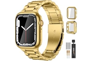 Lerobo Compatible with Apple Watch 38mm 40mm 41mm 42mm 44mm 45mm 46m 49mm, Solid Stainless Steel Metal Band with 2 Pack Protective Cases for iWtach Series 11 10 9 8 7 6 5 4 3 SE Ultra 3 2 1 Men Women