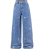 WDIRARA Girl's Bow Embroidered Baggy Jeans Elastic Wide Leg Denim Pants