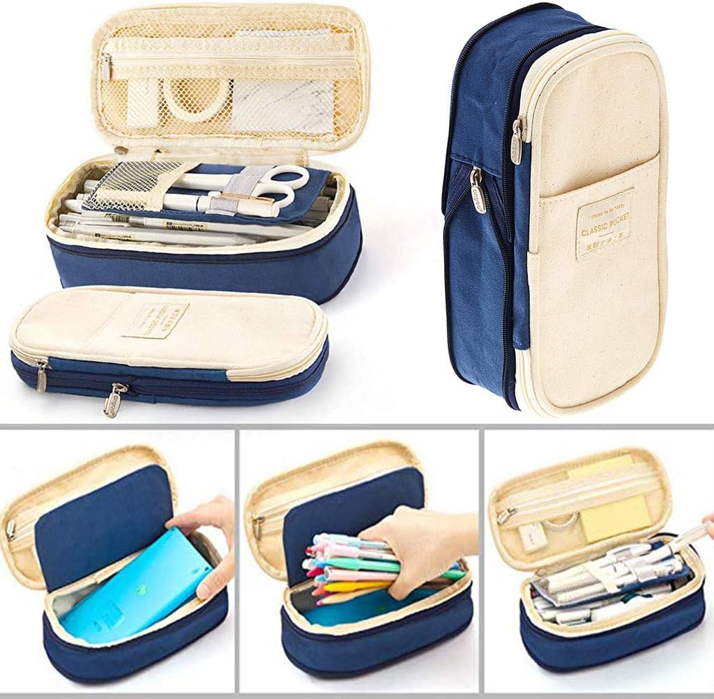 Pencil Bag Pen Case, Large Capacity Students Stationery Pouch Pencil Holder Desk Organizer, Portable Pencils Pens Pouch for School & Office Supplies