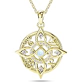 HOTIE 925 Sterling Silver Witch Knot Necklace with Moonstone – Wiccan Pagan Jewelry with Pentacle & Ankh Symbols – Spiritual Protection Amulet Pendant – Celtic Moonstone Necklace Gift for Women
