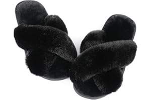 Ankis Womens Fuzzy Memory Foam Slippers Cross Band Cozy Plush Home Slippers Fluffy Furry Open Toe House Shoes Indoor Outdoor Slide Slipper