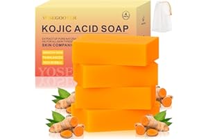 YOSEGOOTER Turmeric Soap 4 Packs, Kojic Acid Soap, Dark Spot Remover for face and body with Vitamin C, Retinol, Collagen, Original Japanese Complex - Vitamin E, Shea Butter, Castile Olive Oil 4 Bars