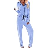 MANBEIYA Women's Pajama Sets Long Sleeve Button Down Soft Knit Sleepwear Pjs 2 Piece Lounge Set