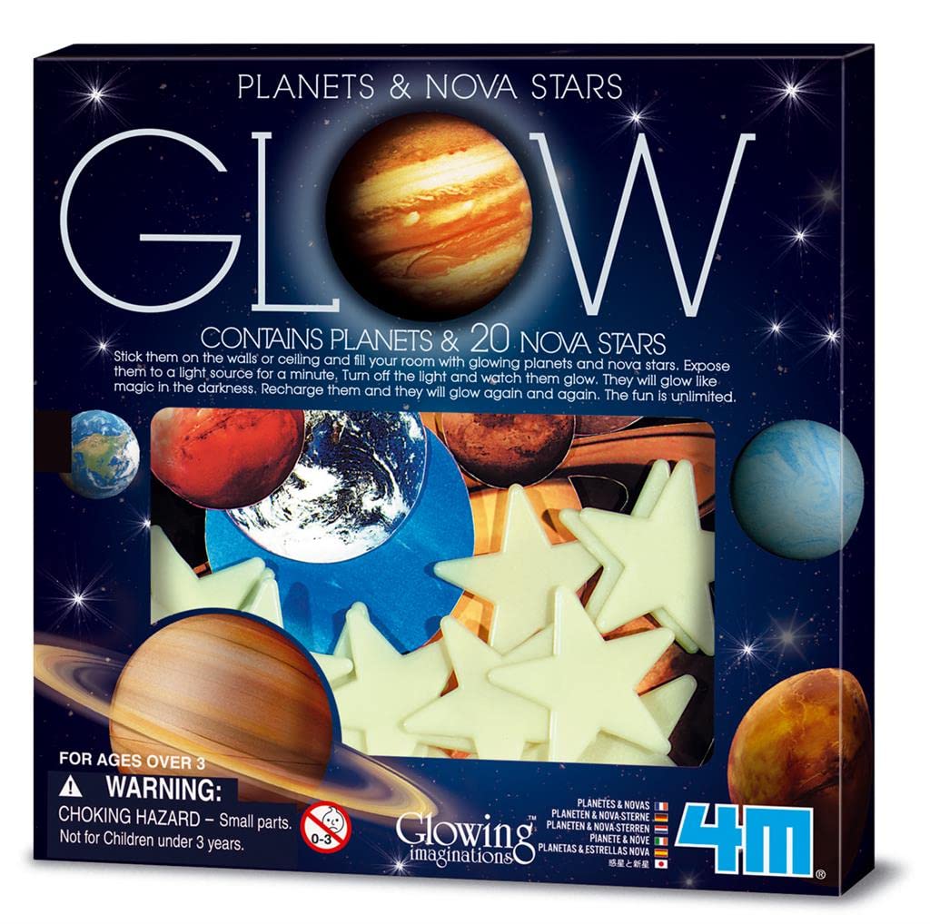 4M Glow-In-The-Dark Planets & 20 Nova Stars Kit | Complete Planet Set for Wall & Ceiling | Space & Galaxy Bedroom, Nursery & Playroom Decor | Easy Adhesive Night Sky Gift for Kids & Children
