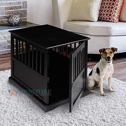 VK Furniture Sheesham Wood Pet House | Pet Crate | Animal House | Dog/Cat Home | with Door Lock | Black