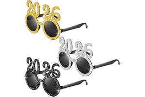 Flutesan 3 Pairs 2026 New Year Sunglasses Glitter 2026 Number Glasses Gold Silver Black Party Eyeglasses for New Years Eve
