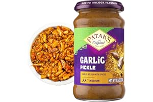 PATAK'S Patak’s Garlic Pickle - Authentic Indian Relish w/Garlic Cloves, Raisins & Aromatic Spices - Perfect for Sandwiches, Curries & Cold Meats - Vegan Medium Heat Spicy Pickle - 10.6oz Jar (Pack of 1)