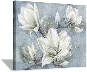 Hand-Painted Flower Painting Wall Art: White Magnolia Floral Canvas Picture Artwork for Living Room(24'' x 18” x 1 Panel)