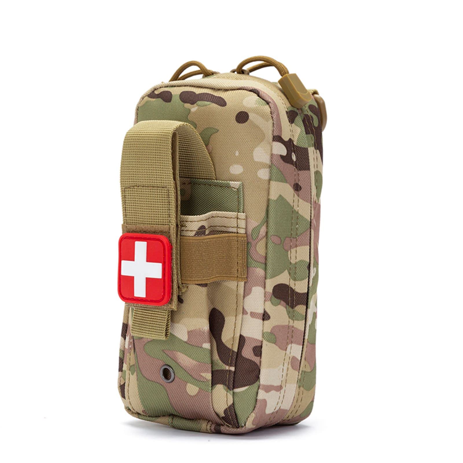 GINZER Molle Medical IFAK Pouch, Rip-Away EMT First Aid Pouch Bag, Tactical Emergency Survival Empty Trauma Kit, EDC for Travel Camping Hiking Trekking, Climbing Hunting, Camouflage, 10cmX6cmX19cm