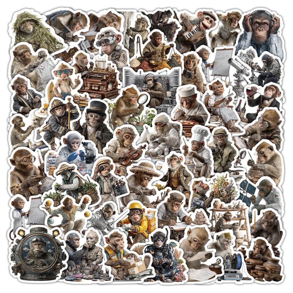 50Pcs Monkey Stickers Waterproof Vinyl Decals for Water Bottles Laptop Luggage Cup Computer Mobile Phone Skateboard