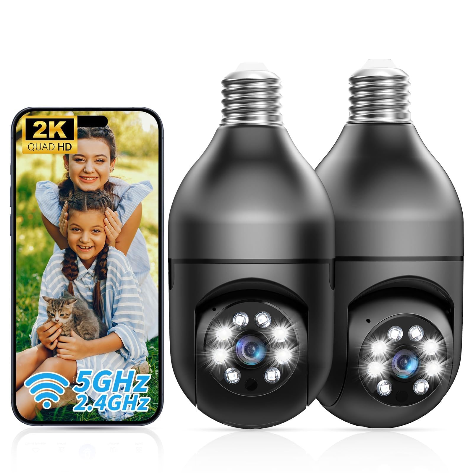 Photo 1 of 2K Light Bulb Security Camera Outdoor 2 Pack - 5G& 2.4GHz Wireless Motion Detection Cameras for Home Security,Two Way Talk,Full Color Night Vision, Audible Alarm, Easy Installation