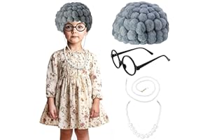 Keymall Kids Old Lady Costume Set Old Granny Wig Halloween100th Day Of School for Kids 3-8