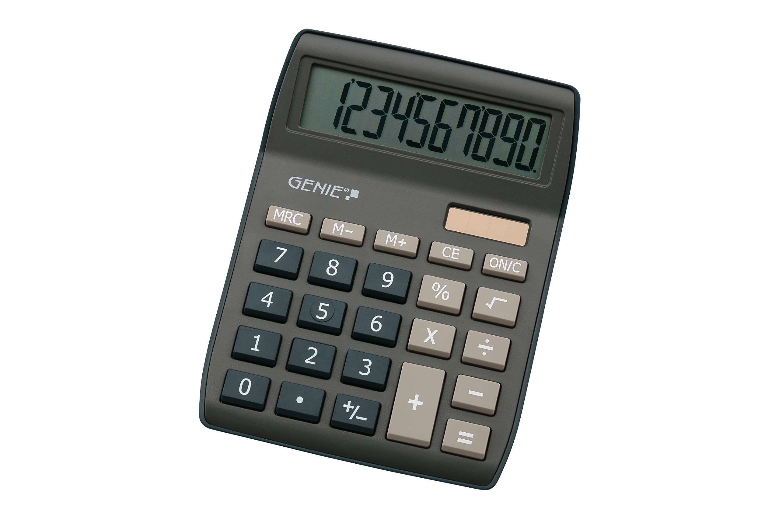 GENIE 840 DB Calculator, 10 Digit, Large Angled Display, Battery & Solar Powered, Dark Blue, 12642