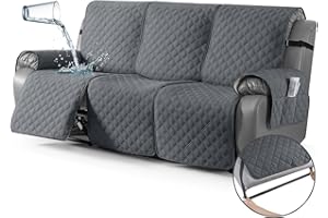 TAOCOCO 100% Waterproof Recliner Couch Covers, Recliner Sofa Covers with Leg Straps, 1-Piece Washable Reclining Sofa Cover with Pocket Couch Protector for Pets Kids(3 Seater, Dark Grey)