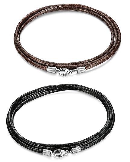 Sailimue 2 Pcs 2.5MM Leder Halskette für Herren Damen Geflochtene Halskette Kette 46-71CM