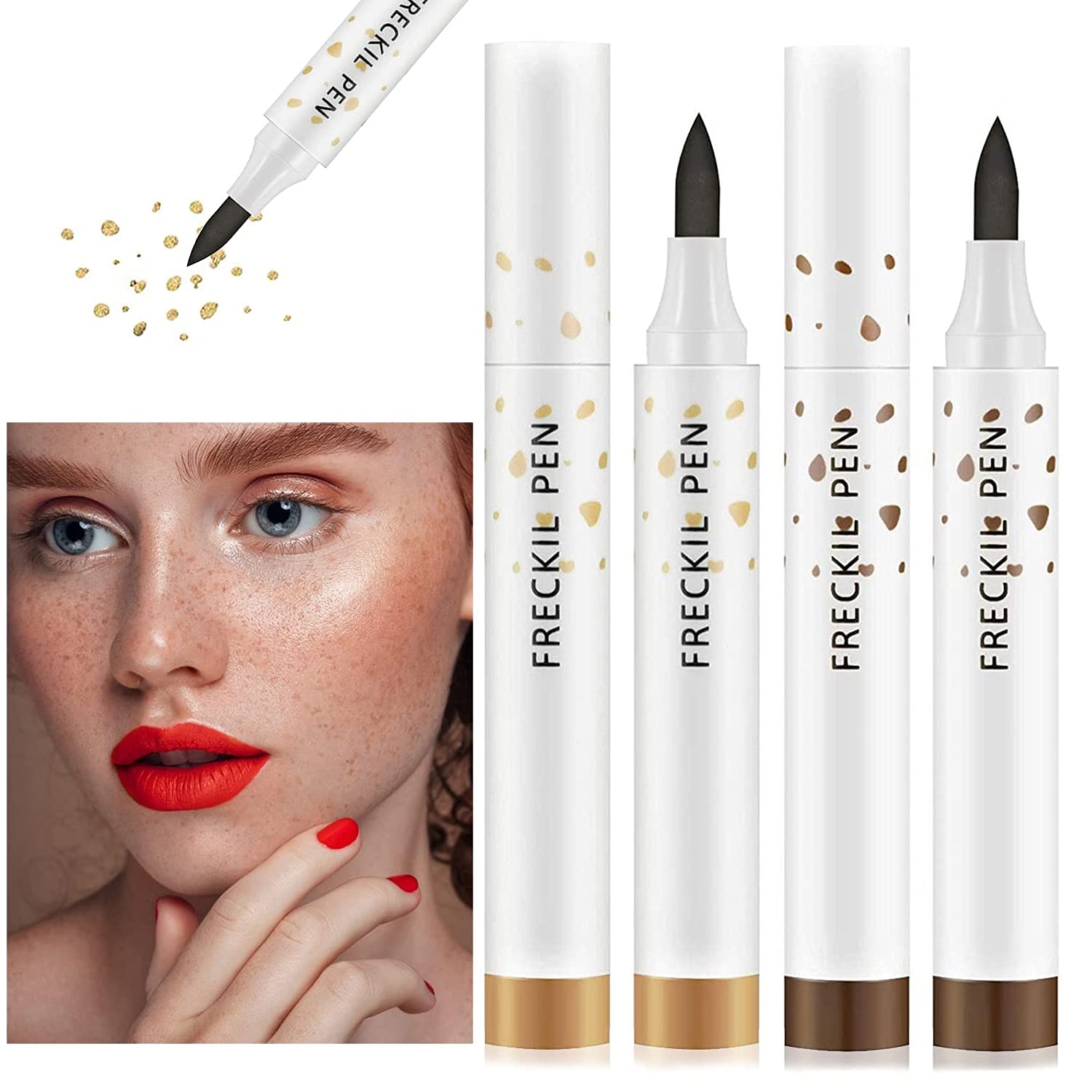 Freckle Pen, 2Pcs Natural Faux Freckles Makeup Pen, for Different Color Light Brown & Dark Brown, Long Lasting Waterproof Neutral Lightweight Freckle Makeup Tool