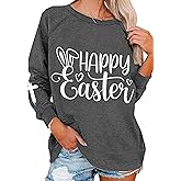 YMING Women's St. Patricks Day Loose Fit Sweatshirt Irish Clover Print Long Sleeve Pullover Shamrock Round Neck Shirt Tops
