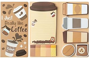 B1ykin Sticky Notes Set - Cartoon Theme Cute Self-Stick Notes Pad Teacher Appreciation Gifts， Self-Adhesive Writing Memo Pages Sticky to Do Notepad for Kids Employee School Office (Coffee)