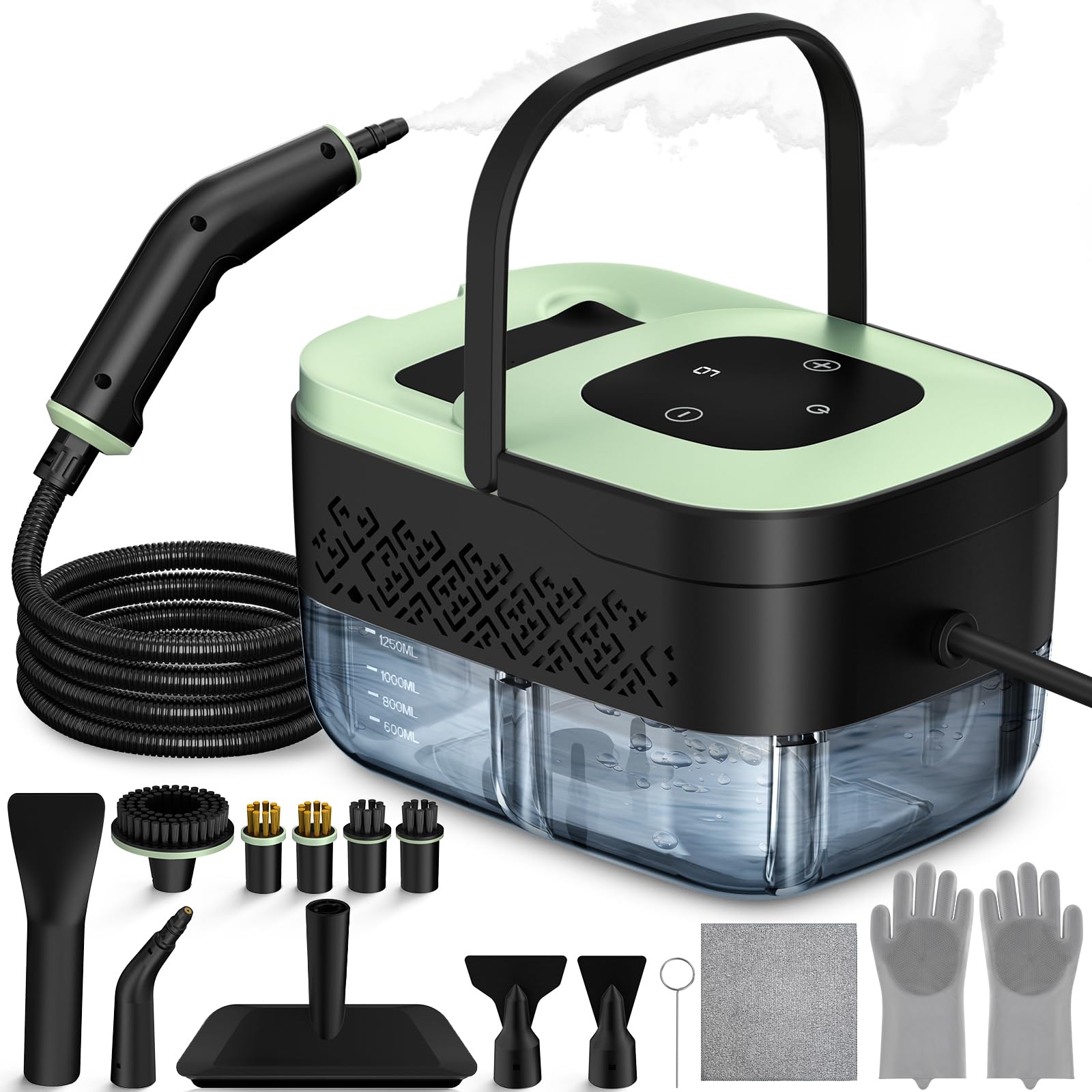Photo 1 of Steam Cleaner, Portable Steamer for Cleaning with 16pcs Accessories, 6-Level Adjustable, 15s Heat-Up, Handheld Steam Cleaner for Home for Tile, Grease, Dirt, Grout, Car Detailing, Green