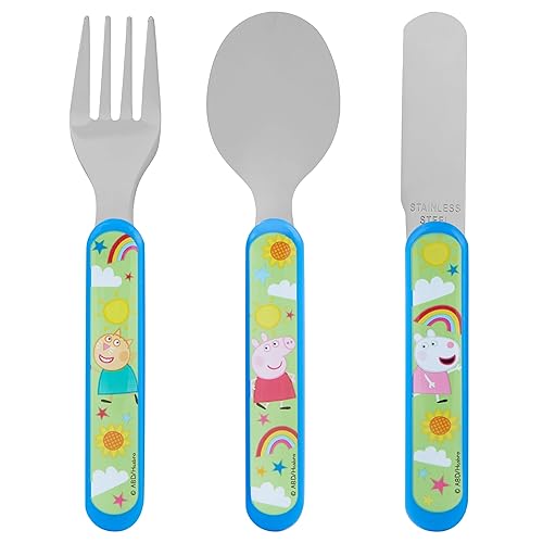 Peppa Pig 2 Kids Cutlery Set by Polar Gear | 3pc Childrens Cutlery Set Peppa Gifts for Girls & Boys|Peppa Hooray Gifts Toddler Cutlery Made from Food-Safe Stainless Steel & ABS Plastic