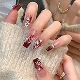 Hkanlre 3D Press on Nails Medium Fake Coffin Nails Tips Full Cover Luxury False Nails for Women and Girls 24PCS