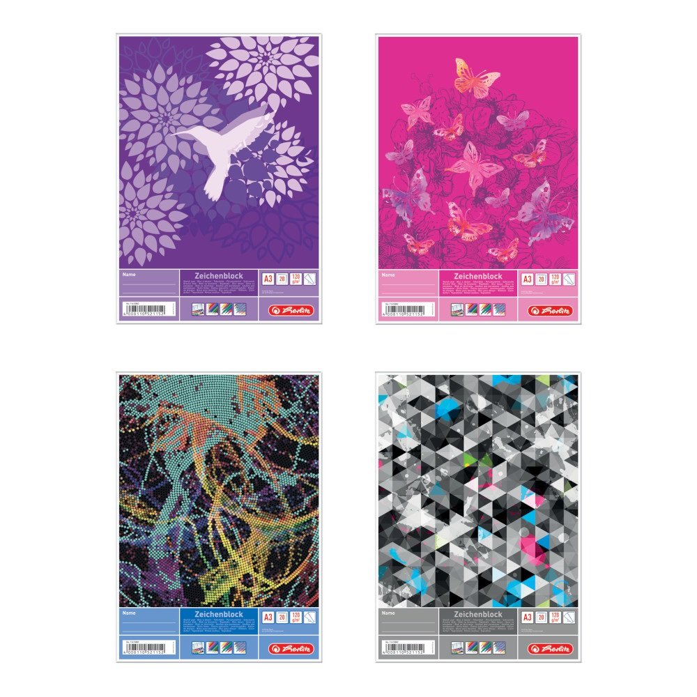 Herlitz 11415882 Drawing Pad A3 with 20 Sheets Pack of 5 with 4 Assorted Designs (No Motif Choice)