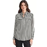 Kasper Women's Stripe Long Sleeve Button Front Blouse