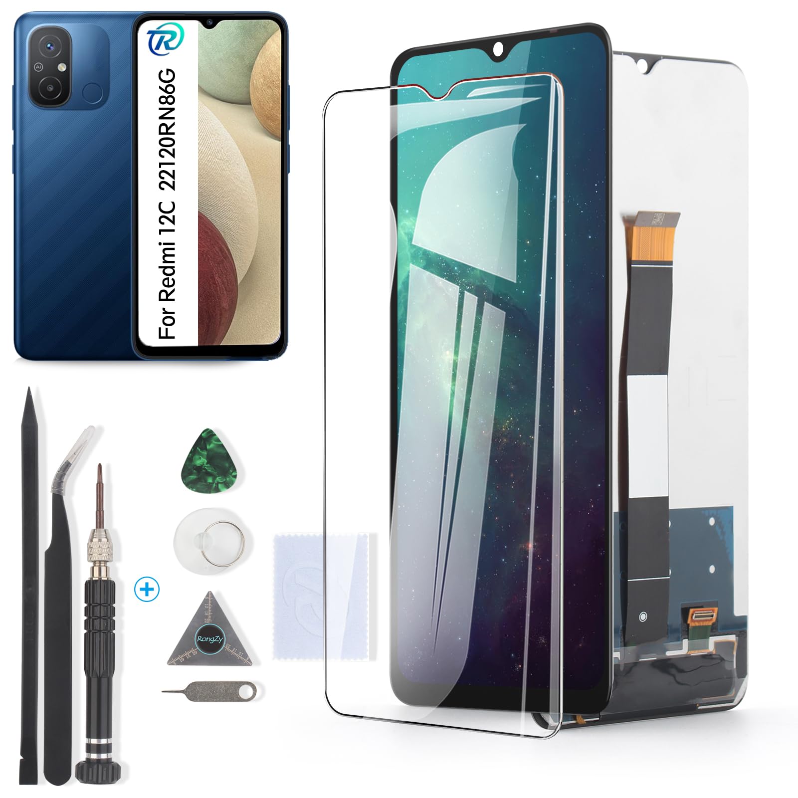 RongZy Display for Xiaomi Redmi 12C 22120RN86G LCD Screen Replacement Digitizer Touchscreen Mounted Replacement with Tools (Black)