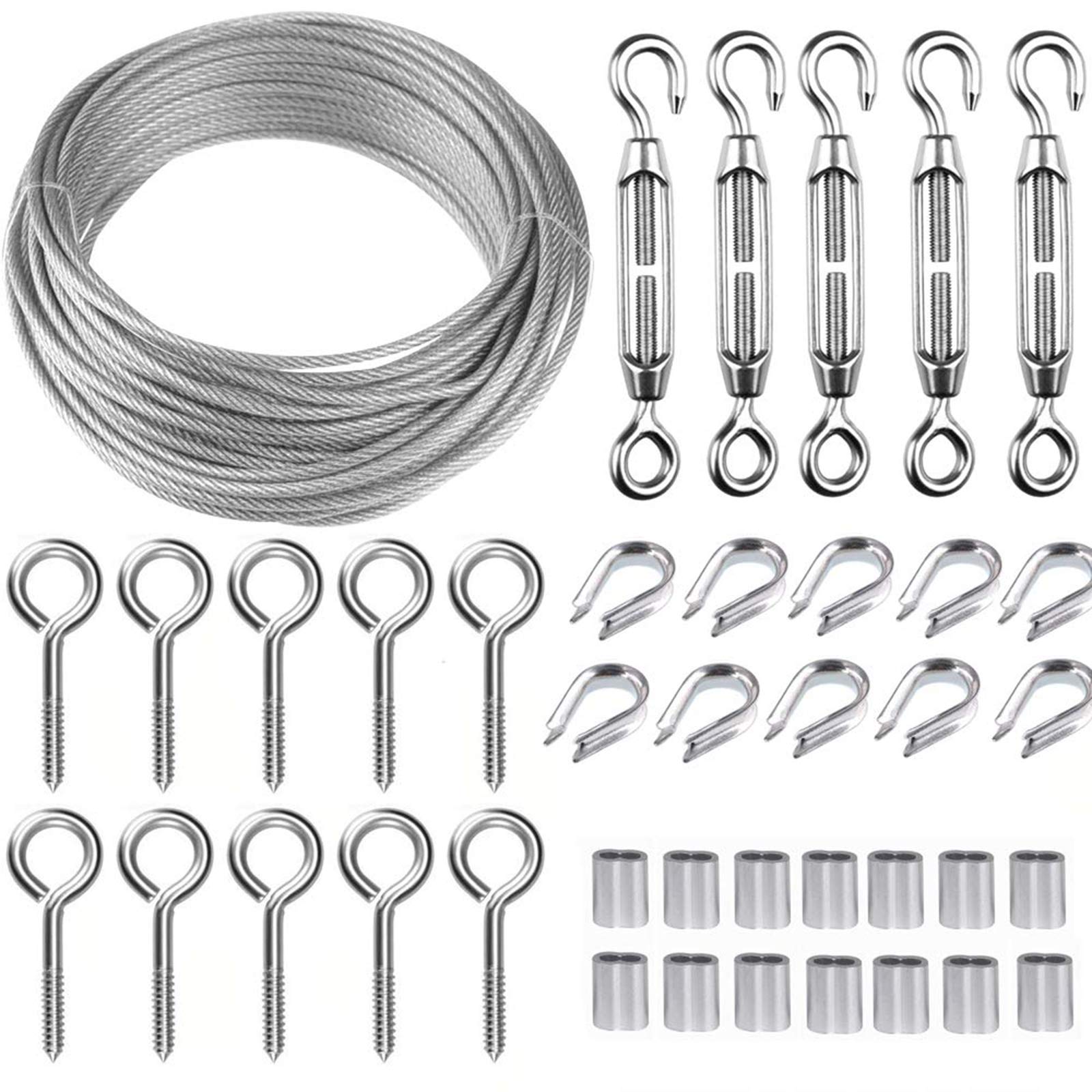 Photo 1 of TooTaci Turnbuckle Wire Tensioner Kit, 100ft 1/16 Vinyl Coated Stainless Steel Cable with M5 Turnbuckles for Cables Wire Rope for Garden Trellis, String Light Hanging, Curtain