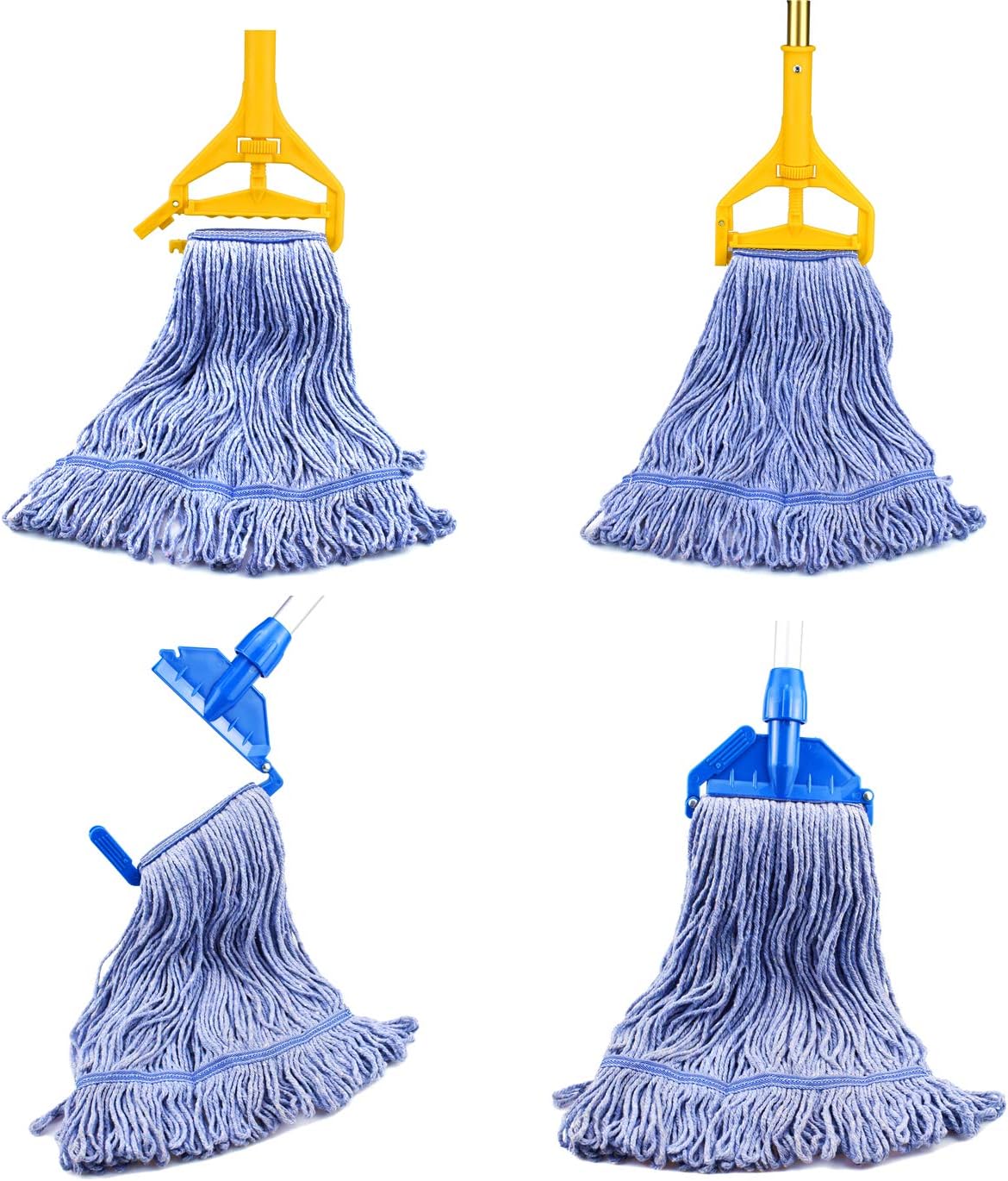 String Mop Heads Replacement Heavy Duty Commercial Grade Blue Cotton Looped End Wet Industrial Cleaning Mop Head Refills (4, Large): Health & Personal Care
