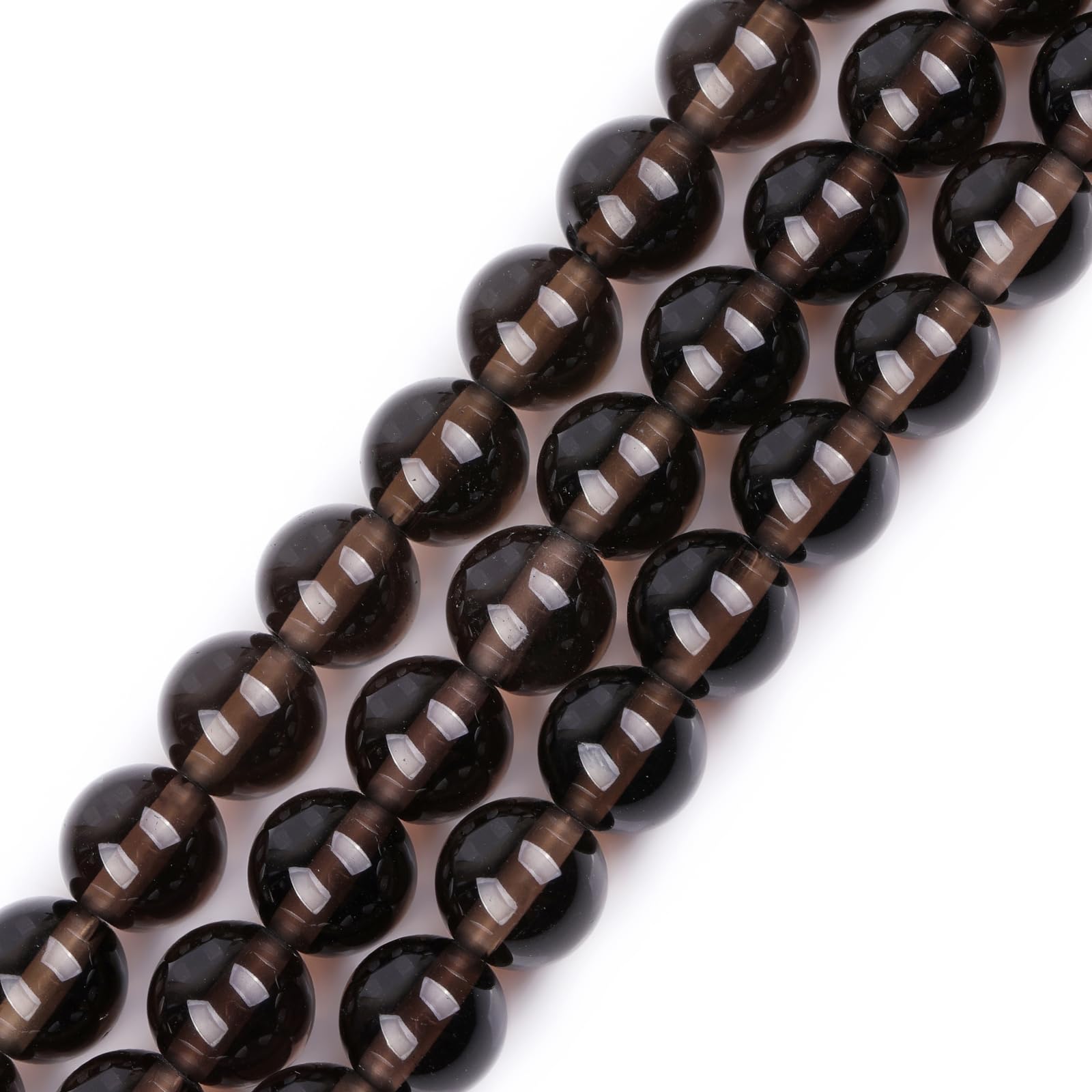 Natural Smoky Quartz Crystal Gemstone Semi Precious Round 12mm Loose Beads for Jewellery Making DIY Bracelet Necklace Crafts 15''