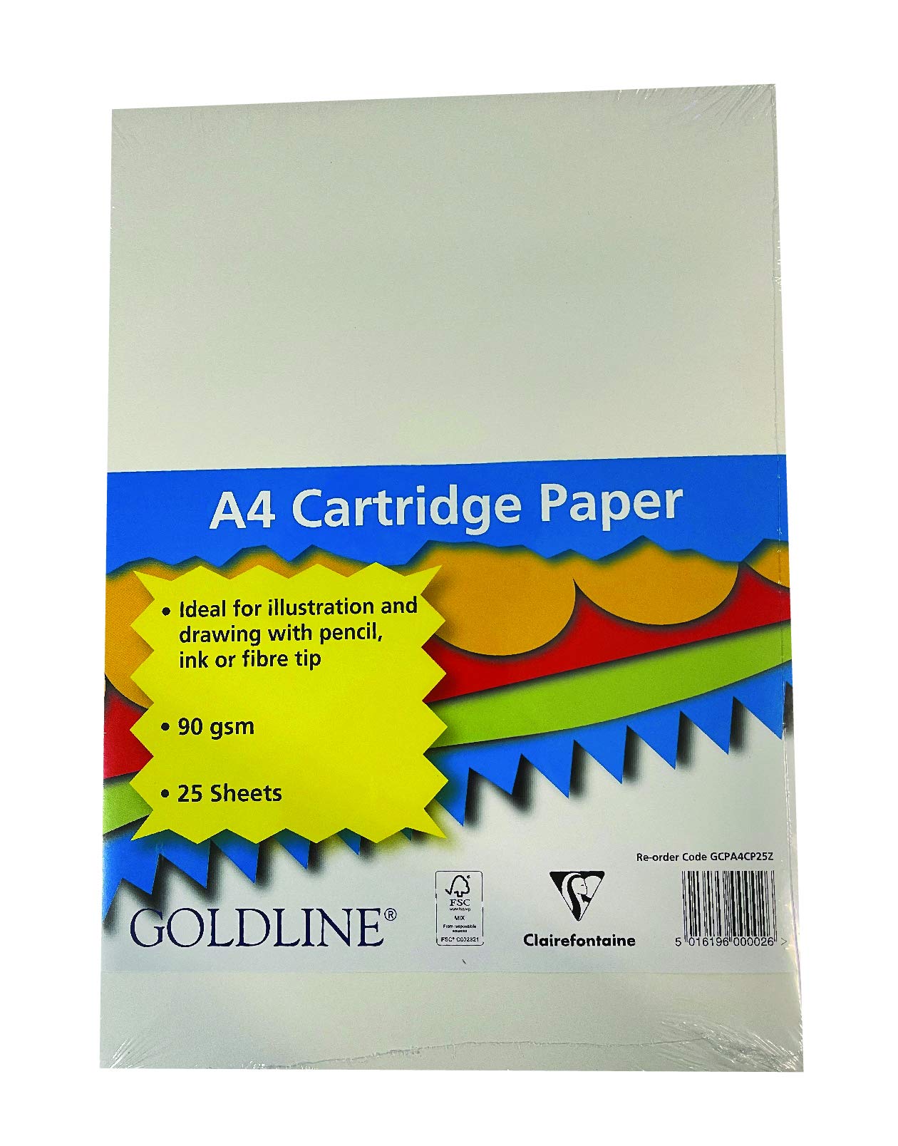 Clairefontaine - Ref GCPA4CP25Z - Goldline - Goldline A4 Cartridge Paper, 90gsm, Suitable for Illustrations and Drawings with Pencil, Ink and Fibre Tip - Pack of 25 Sheets