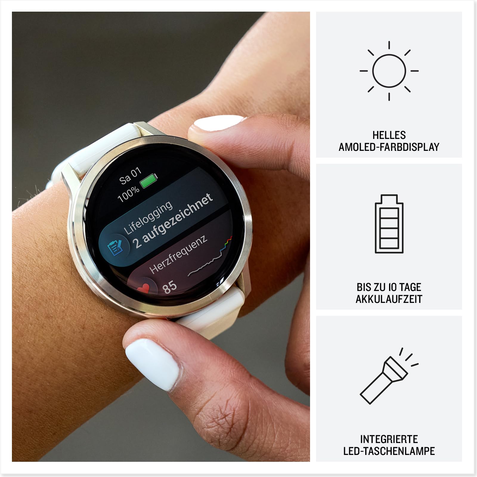 Garmin Venu 4 41mm - Fitness-Smartwatch, 1,2" AMOLED Touchdisplay, bis zu 10 Tage Akkulaufzeit, 80+ Sport-Apps, EKG, Health Status, Fitness Coach, Rollstuhlfunktionen, Telefonie, Taschenlampe 3