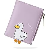 CONISY Cute Wallets for Women, Leather Bifold Small Wallet with Zipper Coin Purse, RFID Blocking Wallet for Girls and Ladies (Duck Purple)