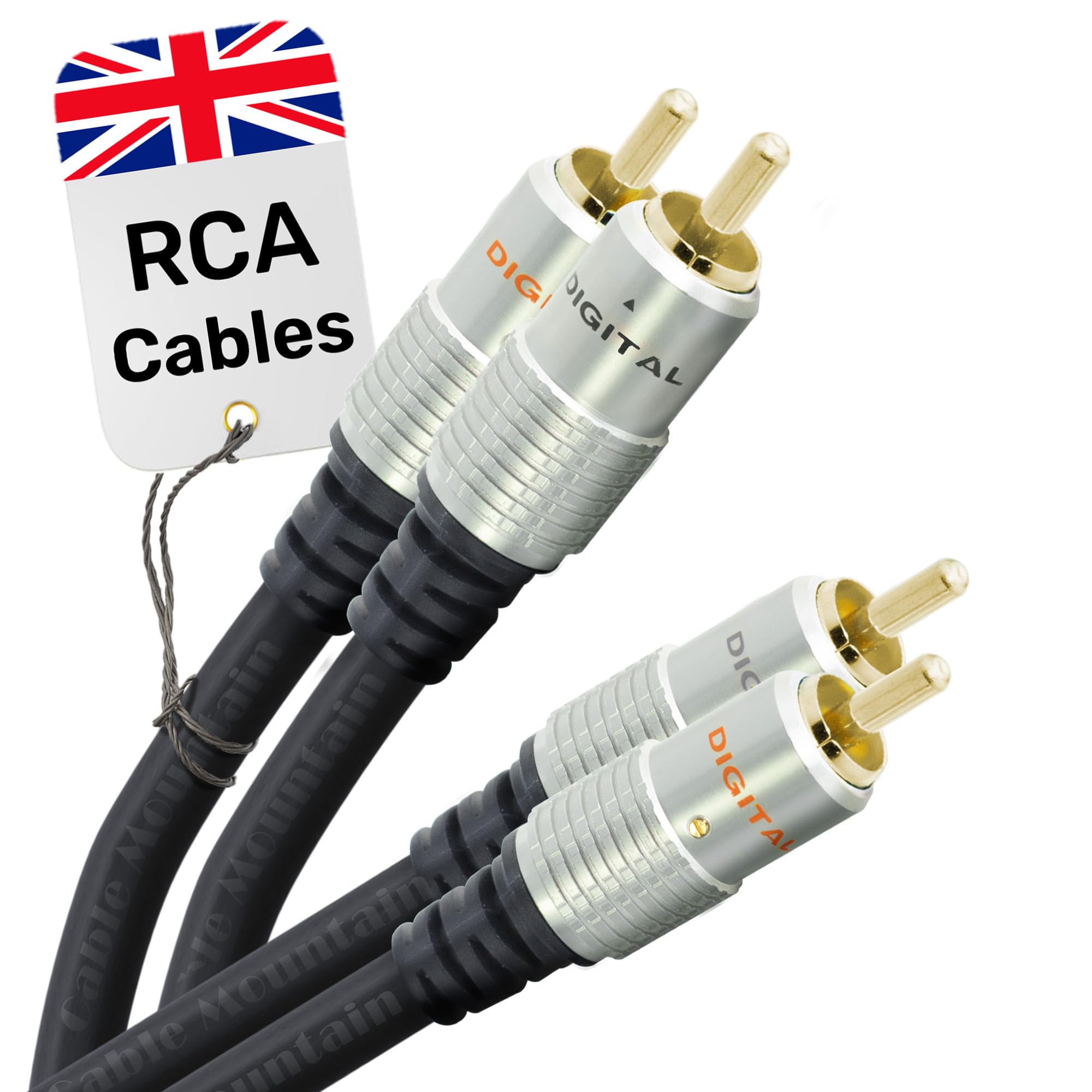 Cable Mountain 15m 2 RCA to 2 RCA Audio Cable (Male to Male) | Long AV Stereo Wire for Surround Sound Receivers & Speakers (Black)