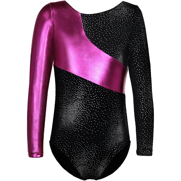 Girls Long Sleeve Metallic Dance Leotard – Shiny Waves Print Gymnastics & Ballet Outfit