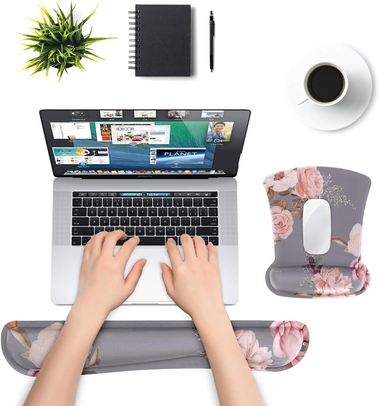 MOSISO Wrist Rest Support for Mouse Pad & Keyboard Set, Peony Ergonomic Mousepad Non-Slip Rubber Base Home/Office Pain Relief & Easy Typing Cushion with Neoprene Cloth & Raised Memory Foam, Blue: Computers & Accessories