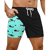 Gleeease 7inch Mens Swim Trunks: 2 in 1 with Compression Liner Stretch Quick Dry Drawstring Shark Pockets Beach Pool Vacation