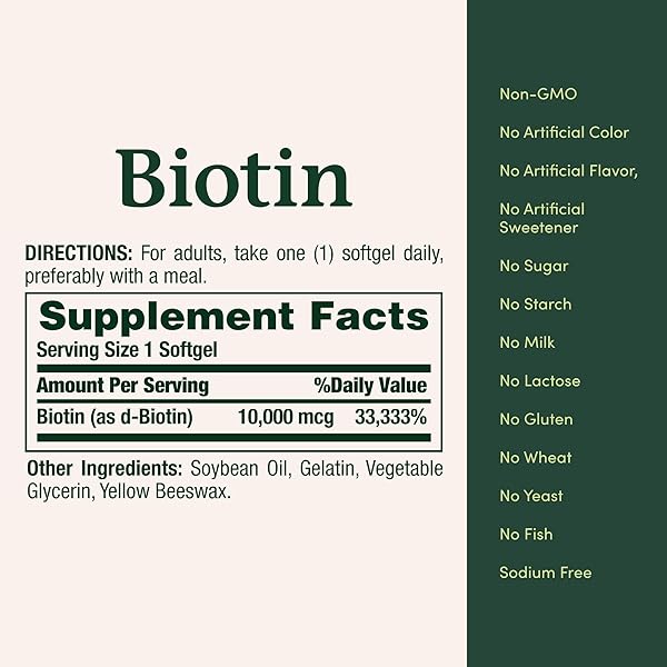 NATURE’S BOUNTY BIOTIN HAIR SKIN AND NAILS VITAMINS, SUPPORTS HEALTHY HAIR, SKIN AND NAILS, 10,000 MCG, 120 SOFTGELS (PACK OF 1)