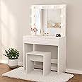 mecor Makeup Vanity Table w/10 LED Lights Mirror,Vanity Set with Stool&Drawer,Wood Dressing Table Bedroom Furniture Girls Women Gifts White