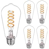 4 PCS ST58 Dimmable Spiral Vintage E26 LED Bulb 60 Watt LED Edison Bulbs | Antique decorative Filament Light Bulbs, 6W Equivalent 60 Watt, Warm 2700K, 600 Lumen, E26 Base, Clear Plastic