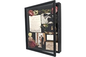 FramePro Shadow Box 13x16 Front Open with Hinge Beaded Designed Display Case with Linen Back, Picture Frame Wedding Bouquet Memorabilia Medals Photos Memory Box for Keepsakes Black