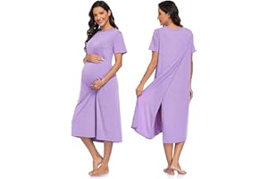 AJOHC Open Back Hospital Gowns for Women Post Surgery Dress Tear Away Snap Button Adaptive Nursing Nightgown Maternity Robe