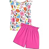 Arshiner Girls Clothes Summer Outfits Ruffle Sleeve Tops and Paperbag Waist Shorts with Pockets Kids Clothing Set