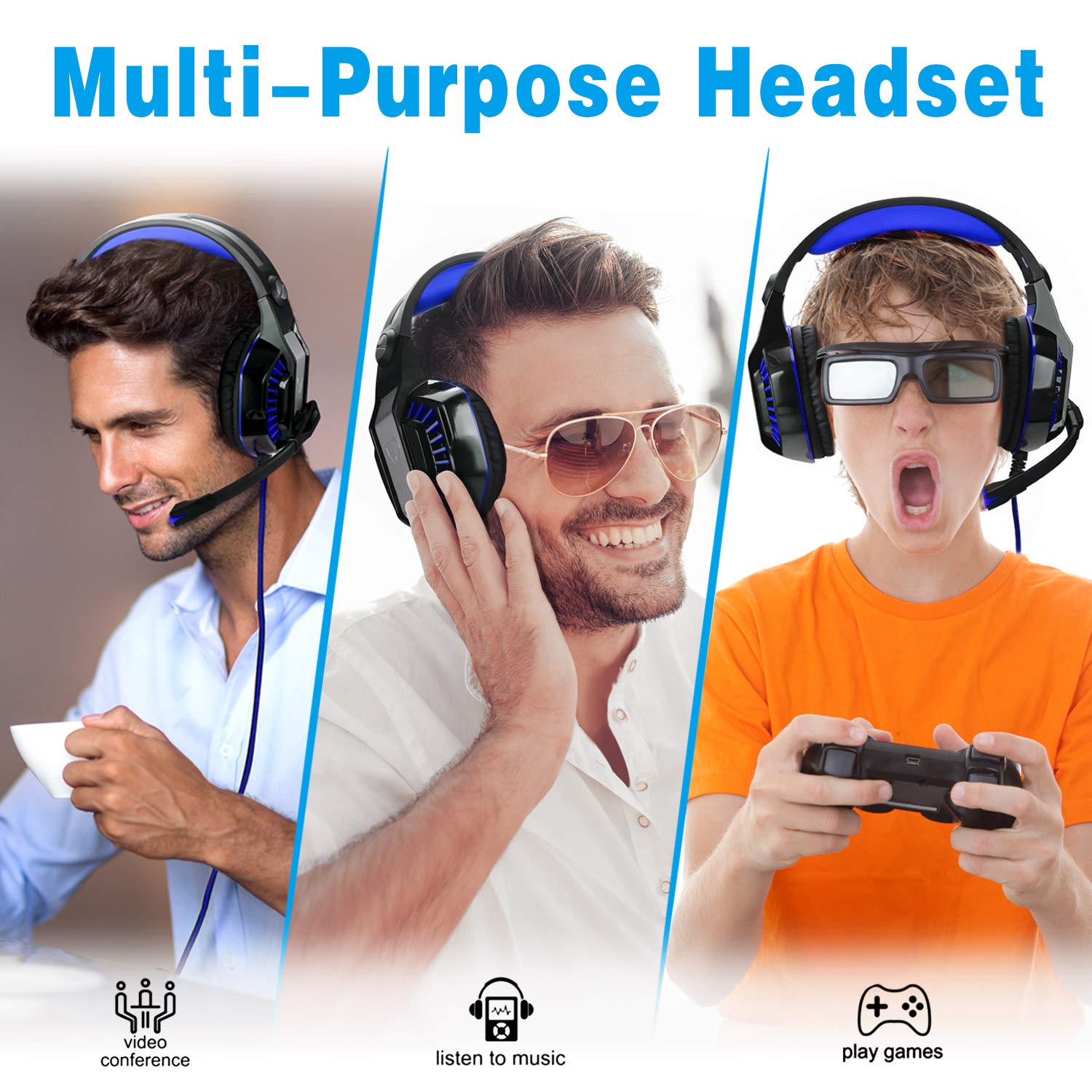 CHEREEKI Cuffie da Gaming,Cuffie da Gioco con Microfono e Illuminazione a LED per PS4 , Xbox One, PC, Nintendo Switch, Laptop, Tablet