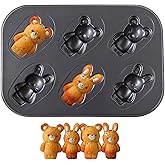 Sinsanye Rabbit Bear Shaped Muffin Pan, 6-Cavity Non-Stick Carbon Steel Baking Pan, Cute Animal Cake Mold for Kids, Birthday Parties, Baby Showers, Easy to Clean & Oven Safe